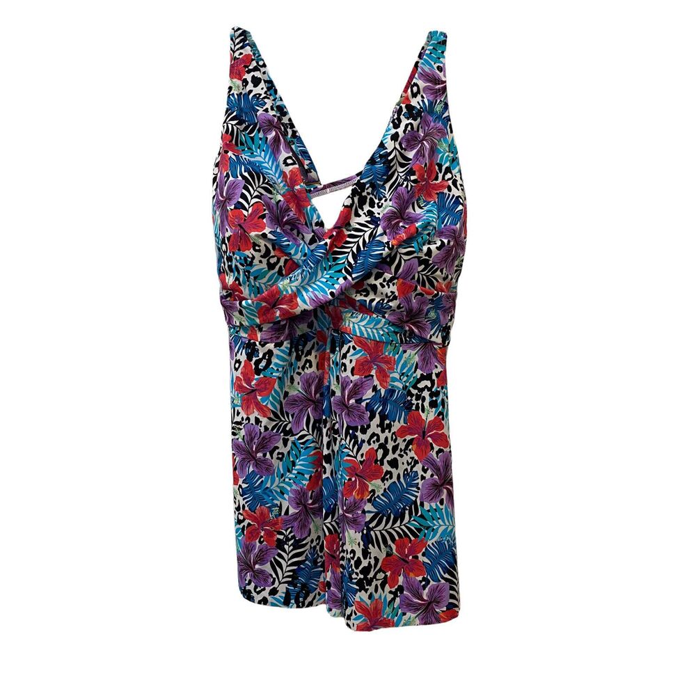 Swimsuits For All Plus Size 28 Tropical‎ Flyaway Underwire Tankini Swim Top NWT
